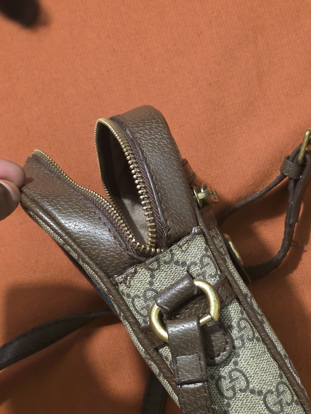 Gucci Brown GG Supreme Crossbody Bag with Web Stripe - Picture 8 of 15